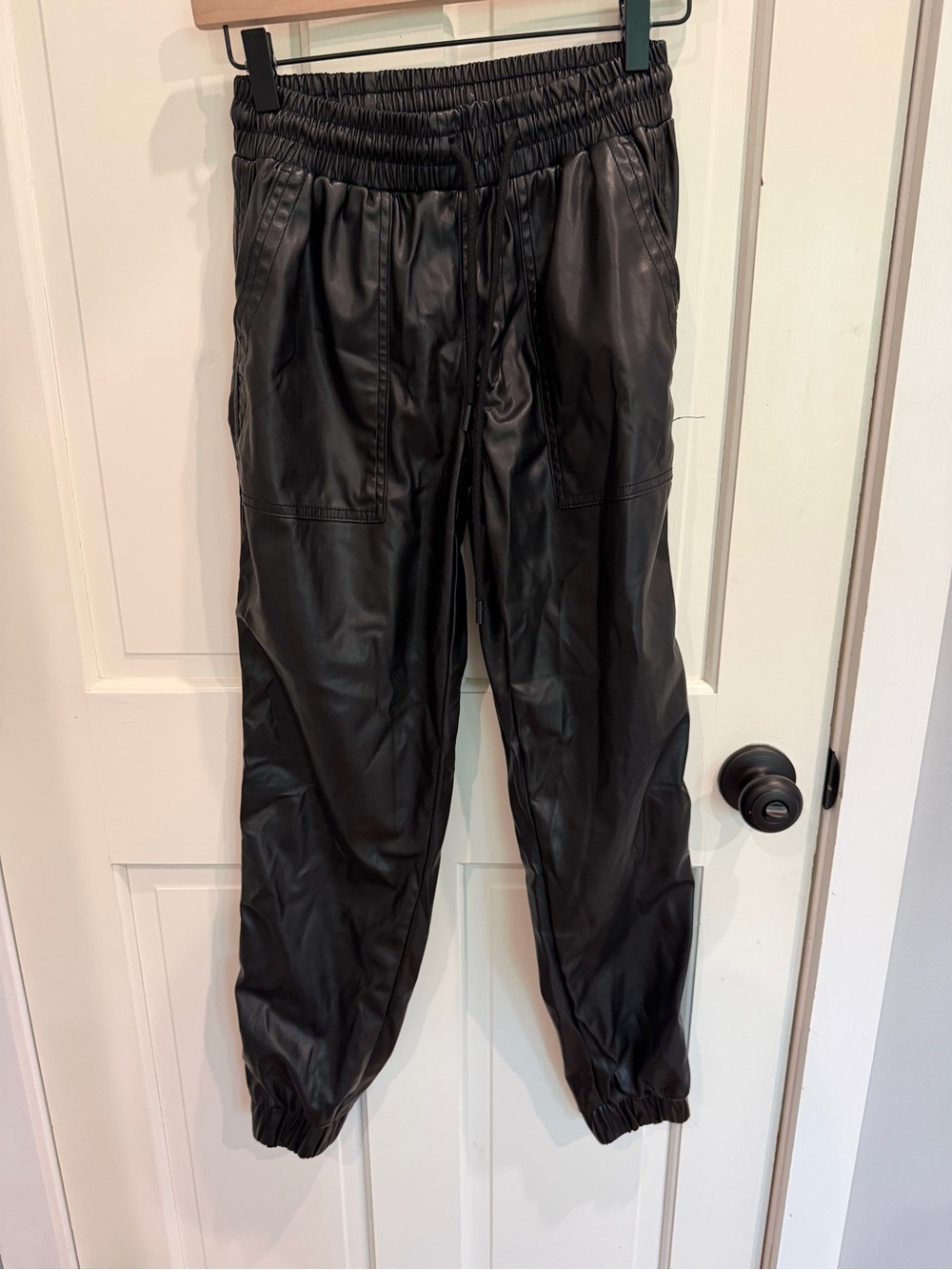 Blank NYC Black Faux Leather Jogger Pants with Elastic Waist